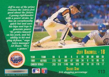 1993 Select #113 Jeff Bagwell Back