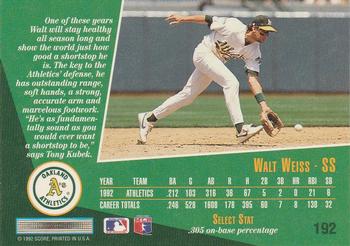 1993 Select #192 Walt Weiss Back