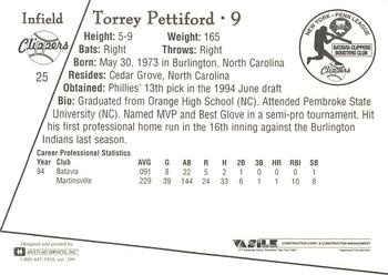 1995 Batavia Clippers #25 Torrey Pettiford Back