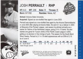 2005 MultiAd Midwest League All-Stars Eastern Division #28 Josh Perrault Back