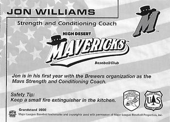 2002 Grandstand High Desert Mavericks Fire Safety Promotion #NNO Jon Williams Back