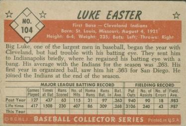 1953 Bowman Color #104 Luke Easter Back