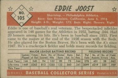 1953 Bowman Color #105 Eddie Joost Back