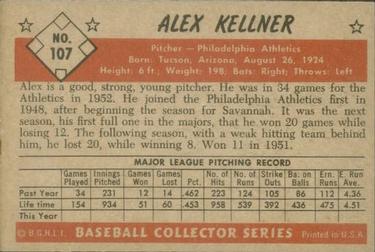 1953 Bowman Color #107 Alex Kellner Back