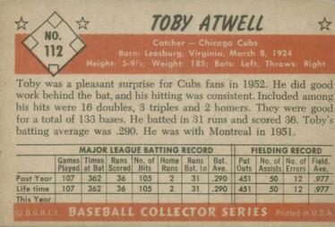 1953 Bowman Color #112 Toby Atwell Back