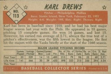 1953 Bowman Color #113 Karl Drews Back