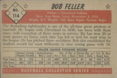1953 Bowman Color #114 Bob Feller Back