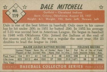 1953 Bowman Color #119 Dale Mitchell Back