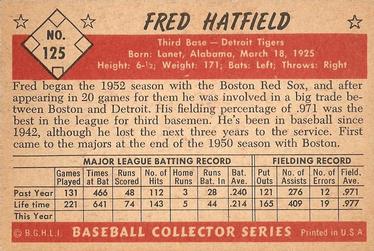 1953 Bowman Color #125 Fred Hatfield Back