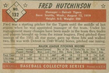 1953 Bowman Color #132 Fred Hutchinson Back
