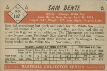 1953 Bowman Color #137 Sam Dente Back