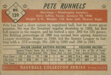 1953 Bowman Color #139 Pete Runnels Back