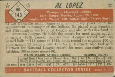 1953 Bowman Color #143 Al Lopez Back