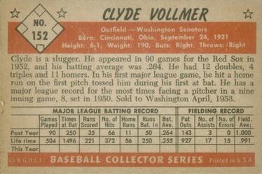 1953 Bowman Color #152 Clyde Vollmer Back