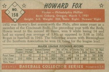 1953 Bowman Color #158 Howie Fox Back