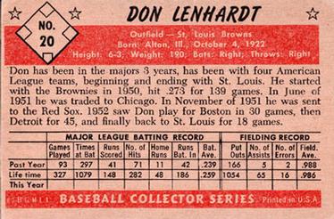 1953 Bowman Color #20 Don Lenhardt Back