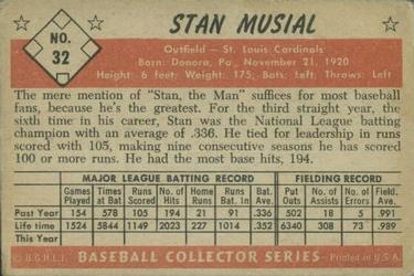 1953 Bowman Color #32 Stan Musial Back