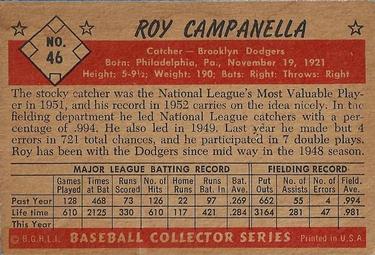 1953 Bowman Color #46 Roy Campanella Back