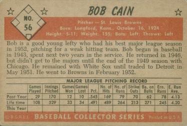 1953 Bowman Color #56 Bob Cain Back