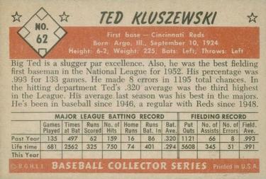 1953 Bowman Color #62 Ted Kluszewski Back