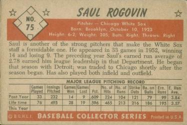 1953 Bowman Color #75 Saul Rogovin Back