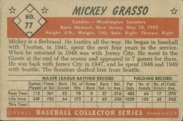 1953 Bowman Color #77 Mickey Grasso Back