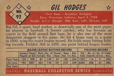 1953 Bowman Color #92 Gil Hodges Back