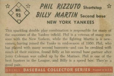 1953 Bowman Color #93 Billy Martin / Phil Rizzuto Back