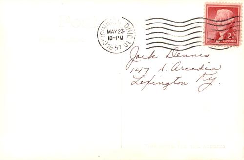 1956 Cincinnati Redlegs Postcards #NNO Tom Acker Back