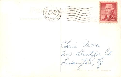 1956 Cincinnati Redlegs Postcards #NNO Ted Kluszewski Back