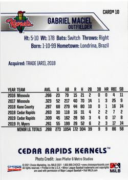 2021 Choice Cedar Rapids Kernels #10 Gabriel Maciel Back