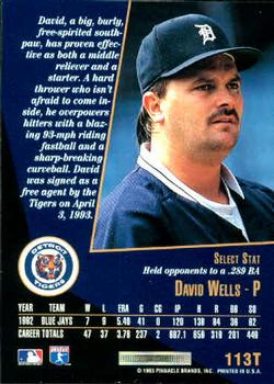 1993 Select Rookie & Traded #113T David Wells Back