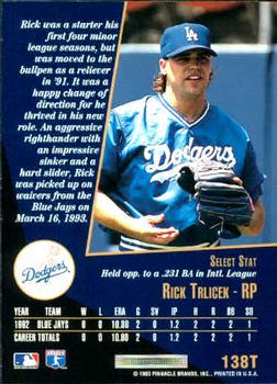 1993 Select Rookie & Traded #138T Rick Trlicek Back