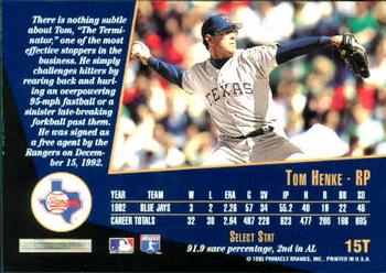 1993 Select Rookie & Traded #15T Tom Henke Back