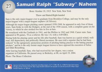 2006 Jewish Major Leaguers Second Edition #27 Sam Nahem Back