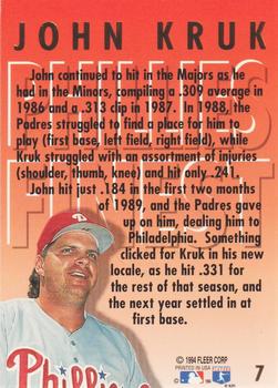1994 Ultra - Phillies Finest Autographed #7 John Kruk Back