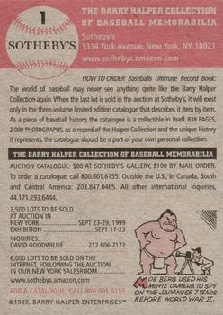 1999 Sotheby's Barry Halper Collection of Baseball Memorabilia #1 Babe Ruth Back