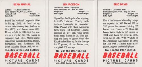 1987 Baseball Cards Magazine Repli-cards - Panels #1/2/325 Eric Davis / Bo Jackson / Stan Musial Back