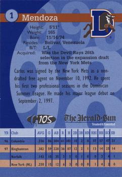 1998 Durham Bulls #NNO Carlos Mendoza Back