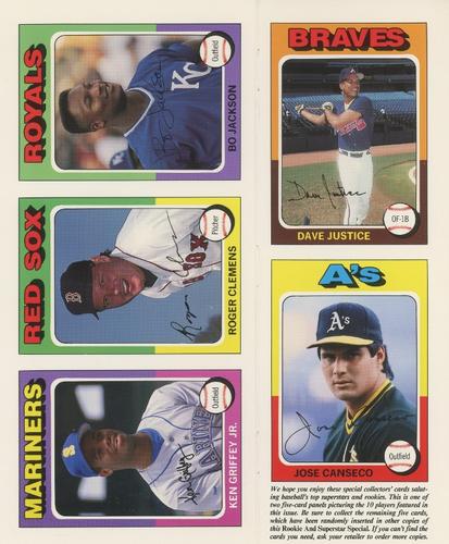 1991 Baseball Cards Presents Superstar and Rookie Special Repli-Cards - Panels #6-10 Dave Justice / Jose Canseco / Bo Jackson / Roger Clemens / Ken Griffey Jr. Front