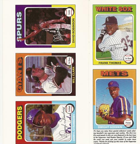 1991 Baseball Cards Presents Superstar and Rookie Special Repli-Cards - Panels #11-15 Frank Thomas / Dwight Gooden / David Robinson / Will Clark / Darryl Strawberry Front