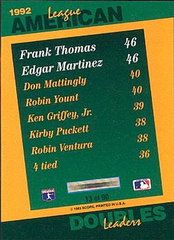 1993 Score - Select Stat Leaders #13 Frank Thomas / Edgar Martinez Back
