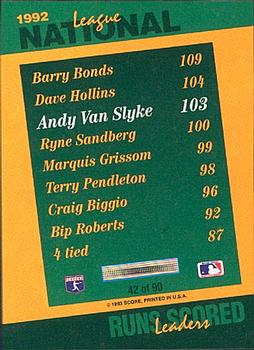 1993 Score - Select Stat Leaders #42 Andy Van Slyke Back