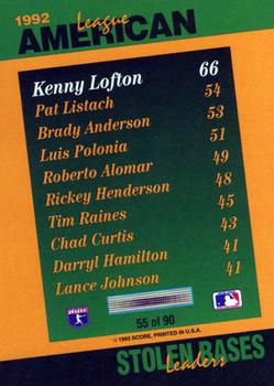 1993 Score - Select Stat Leaders #55 Kenny Lofton Back