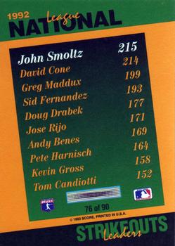 1993 Score - Select Stat Leaders #76 John Smoltz Back