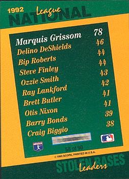 1993 Score - Select Stat Leaders #58 Marquis Grissom Back