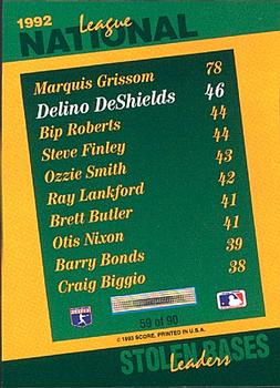 1993 Score - Select Stat Leaders #59 Delino DeShields Back