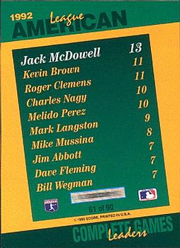 1993 Score - Select Stat Leaders #61 Jack McDowell Back