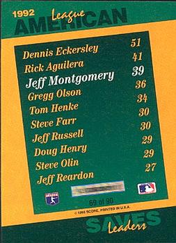 1993 Score - Select Stat Leaders #69 Jeff Montgomery Back