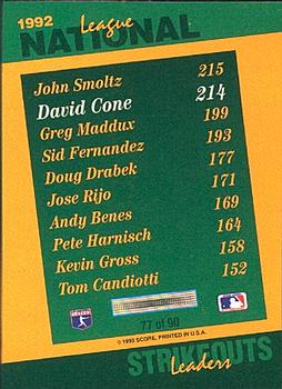 1993 Score - Select Stat Leaders #77 David Cone Back